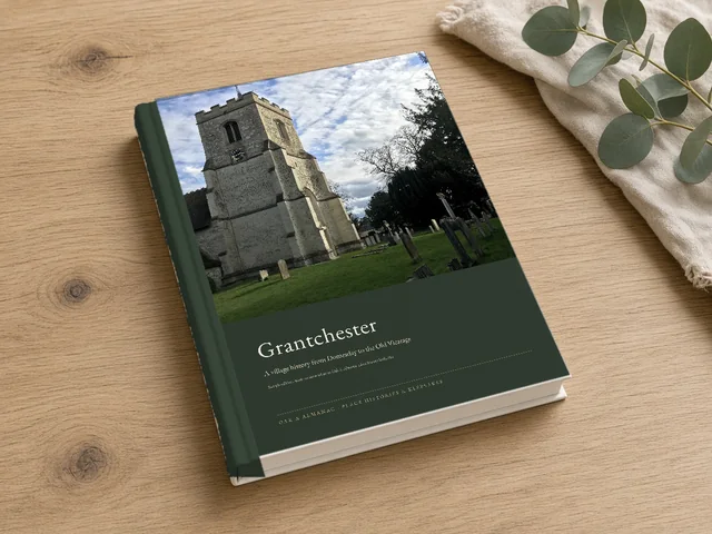 Mock-up of our village edition sample, Grantchester, as an A4 hardback, with the cover from its print file
