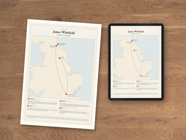 The Life Map example as a printable PDF: printed at home on A4 paper, with white printer margins, beside a tablet showing the same file