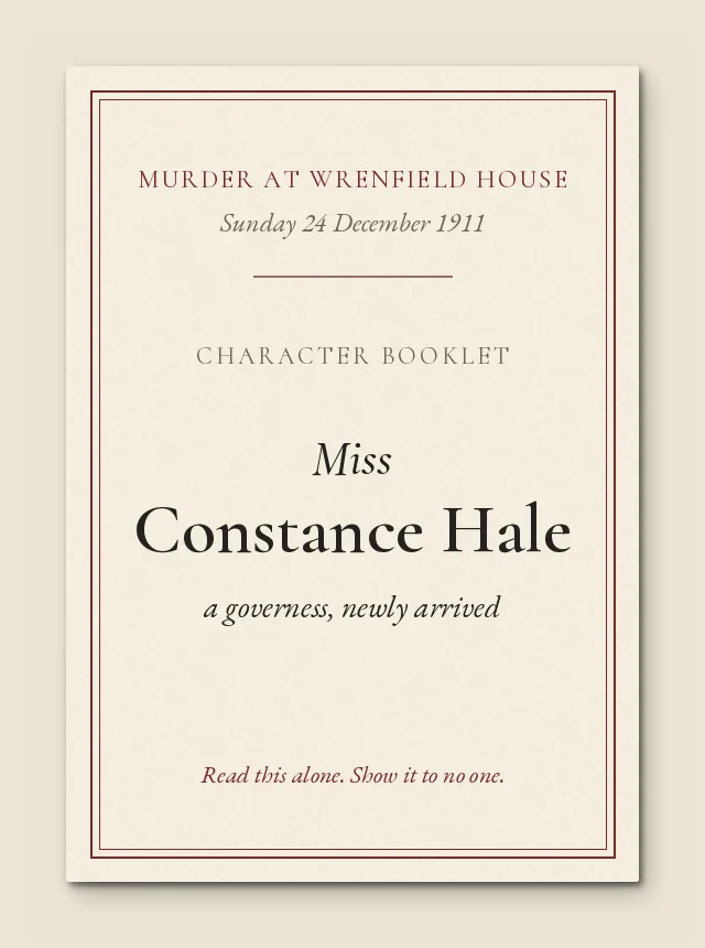 An illustrated character booklet for Miss Constance Hale, a fictional character