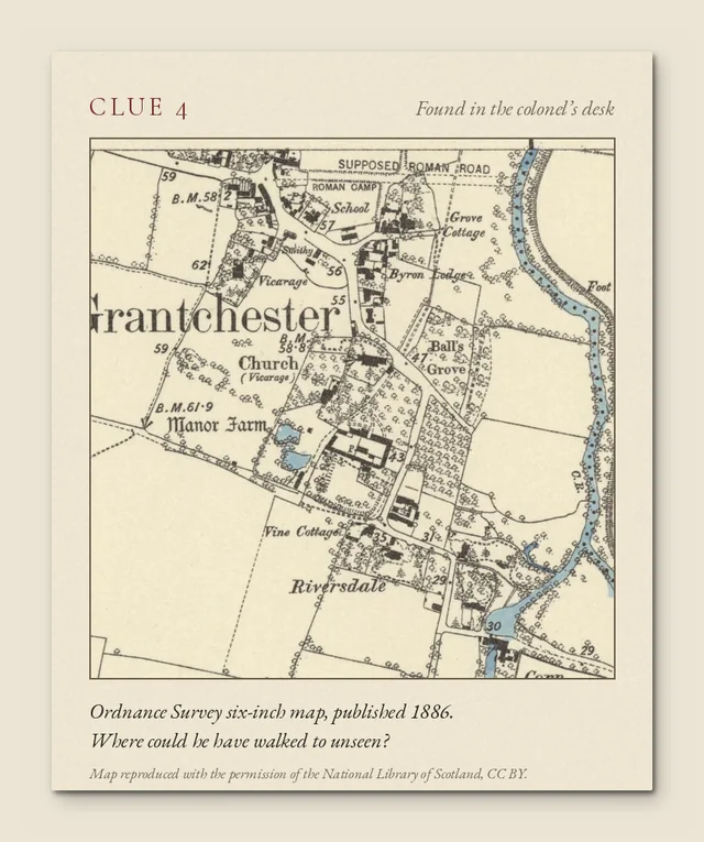 An illustrated clue sheet using the 1886 Ordnance Survey six-inch map
