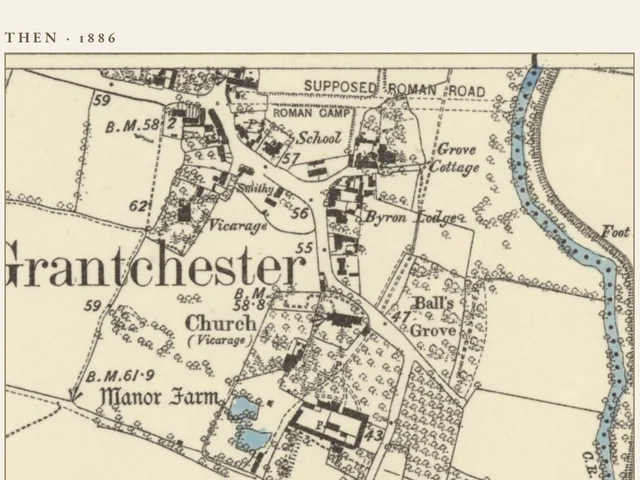 Detail of the Street Through Time example print: the 1886 Ordnance Survey six-inch map of Grantchester