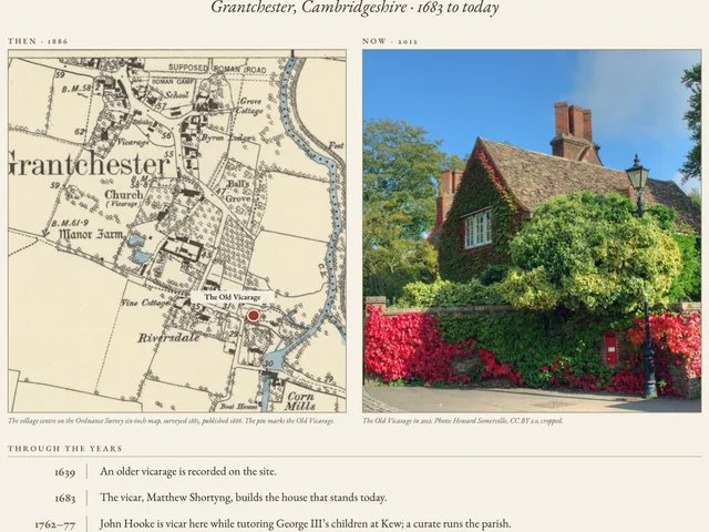 Detail of the Street Through Time example print: the 1886 Ordnance Survey map beside a 2012 photograph of the house