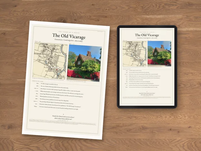 The Street Through Time example as a printable PDF: printed at home on A4 paper, with white printer margins, beside a tablet showing the same file