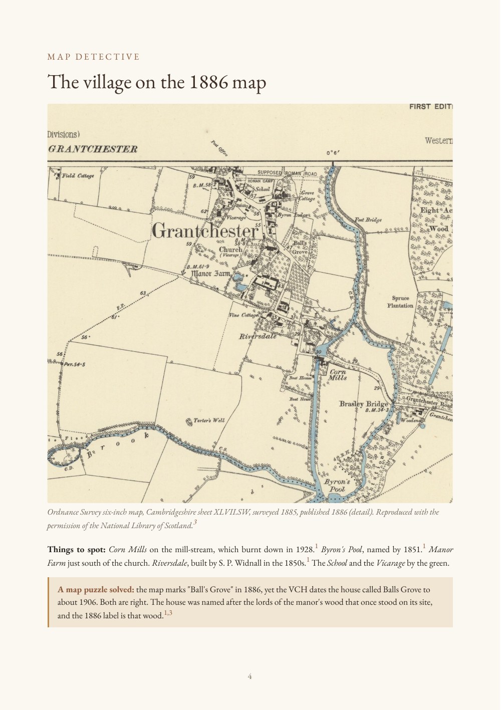 Grantchester sample book, page 4: the 1886 Ordnance Survey map